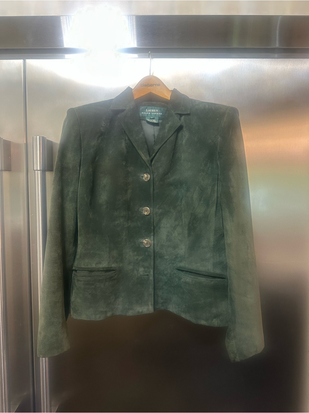 Ralph Lauren Dark Green Suede Button Front Blazer